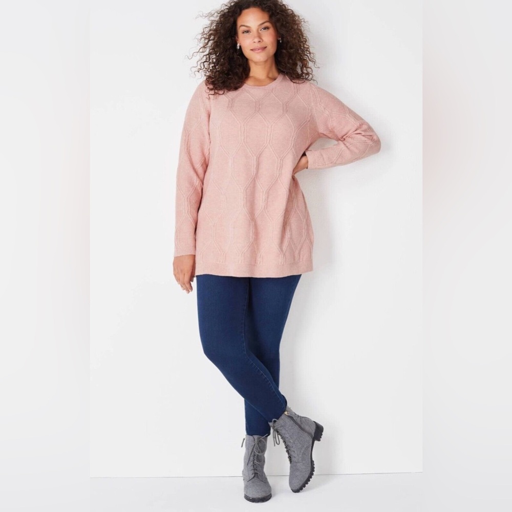 NWT J.Jill Perfect Cabled Crew-Neck Sweater Tunic - Mink Pink - Sz L